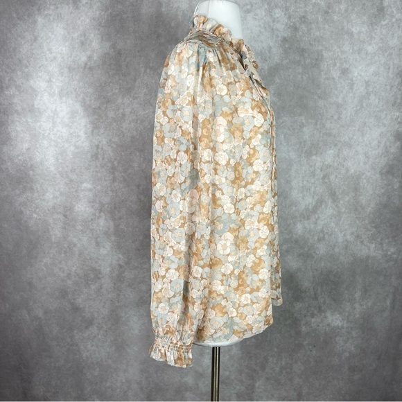 Wilfred x Aritzia Alexis Button-Up Ruffle Floral Chiffon Blouse Women's Size L - Picture 9 of 11